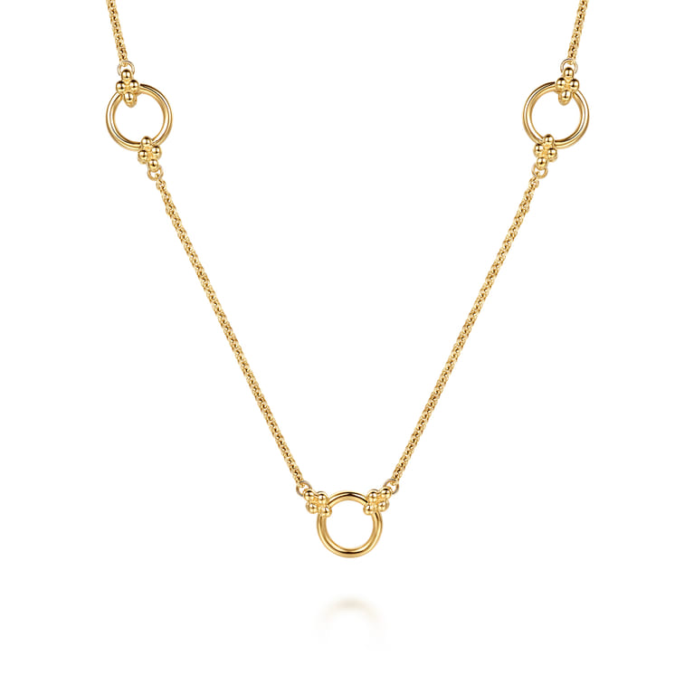 Bujukan Link - 14K Yellow Plain Gold Bujukan Clover Link Chain Station Necklace - Shot 1