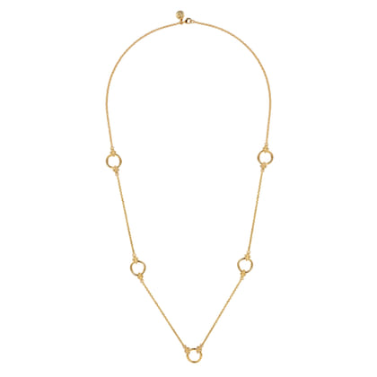 Bujukan Link - 14K Yellow Plain Gold Bujukan Clover Link Chain Station Necklace