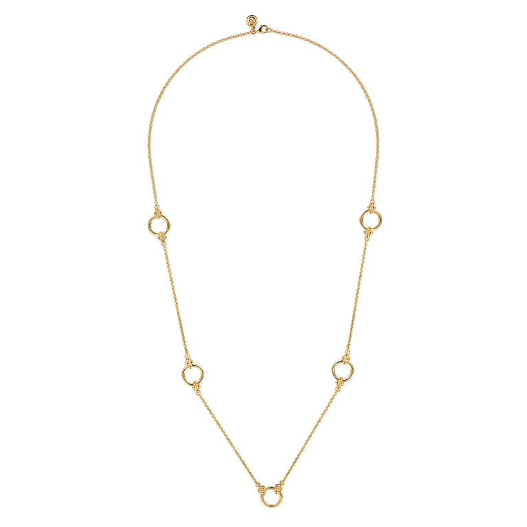 Bujukan Link - 14K Yellow Plain Gold Bujukan Clover Link Chain Station Necklace - Shot 2
