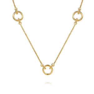 Bujukan Link - 14K Yellow Plain Gold Bujukan Link Chain Station Necklace