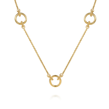 Bujukan Link - 14K Yellow Plain Gold Bujukan Link Chain Station Necklace