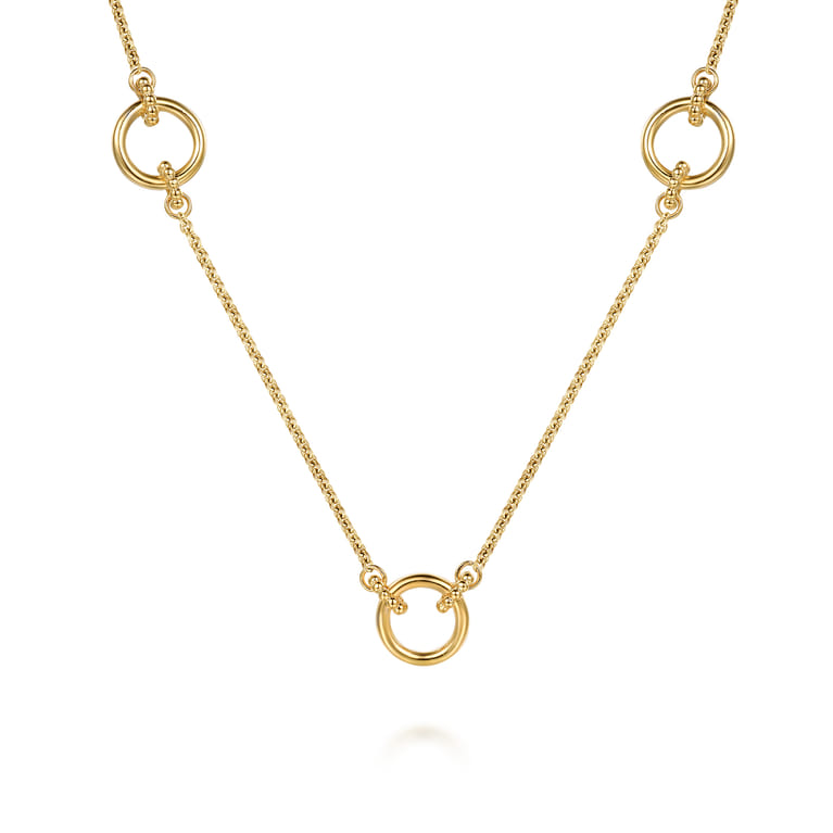 Bujukan Link - 14K Yellow Plain Gold Bujukan Link Chain Station Necklace - Shot 1