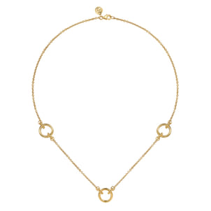 Bujukan Link - 14K Yellow Plain Gold Bujukan Link Chain Station Necklace