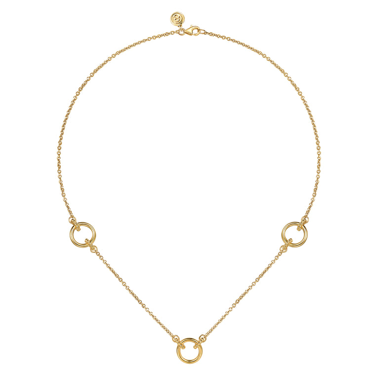 Bujukan Link - 14K Yellow Plain Gold Bujukan Link Chain Station Necklace - Shot 2
