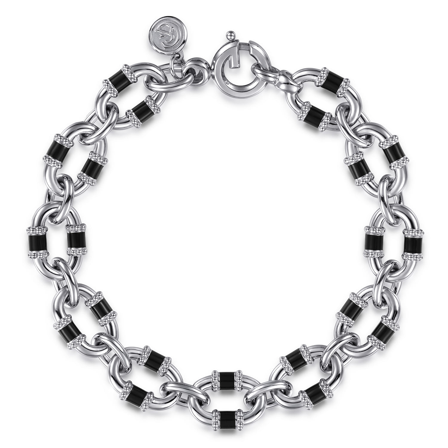 Bujukan Link - 925 Sterling Silver Bujukan Link Bracelet with Black Enamel - Shot 1