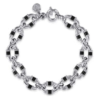 Bujukan Link - 925 Sterling Silver Bujukan Link Bracelet with Black Enamel
