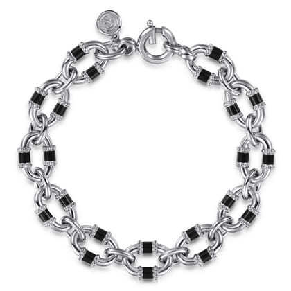 Bujukan Link - 925 Sterling Silver Bujukan Link Bracelet with Black Enamel