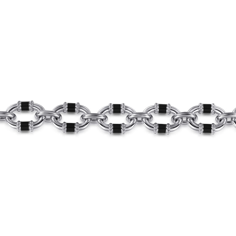 Bujukan Link - 925 Sterling Silver Bujukan Link Bracelet with Black Enamel - Shot 2
