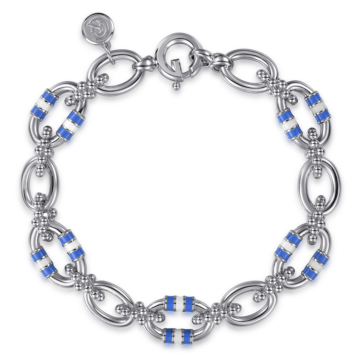 Bujukan Link - 925 Sterling Silver Bujukan Link Chain Bracelet with White and Periwinkle Blue Enamel - Shot 1