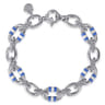 Bujukan Link - 925 Sterling Silver Bujukan Link Chain Bracelet with White and Periwinkle Blue Enamel