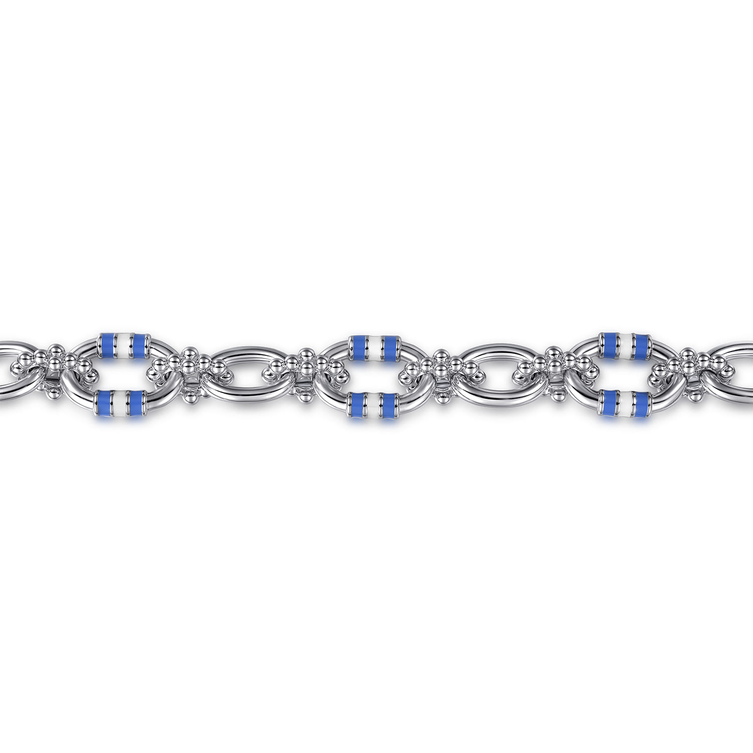 Bujukan Link - 925 Sterling Silver Bujukan Link Chain Bracelet with White and Periwinkle Blue Enamel - Shot 2