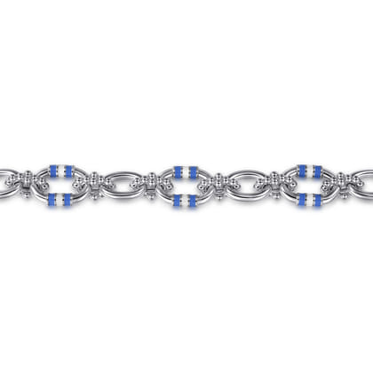 Bujukan Link - 925 Sterling Silver Bujukan Link Chain Bracelet with White and Periwinkle Blue Enamel