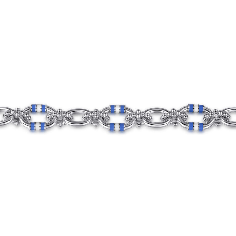 Bujukan Link - 925 Sterling Silver Bujukan Link Chain Bracelet with White and Periwinkle Blue Enamel - Shot 2