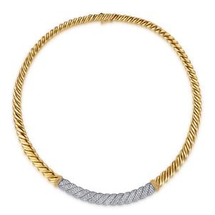 Bujukan Pave - 14K White  Yellow Gold Bujukan Diamond Bar Necklace