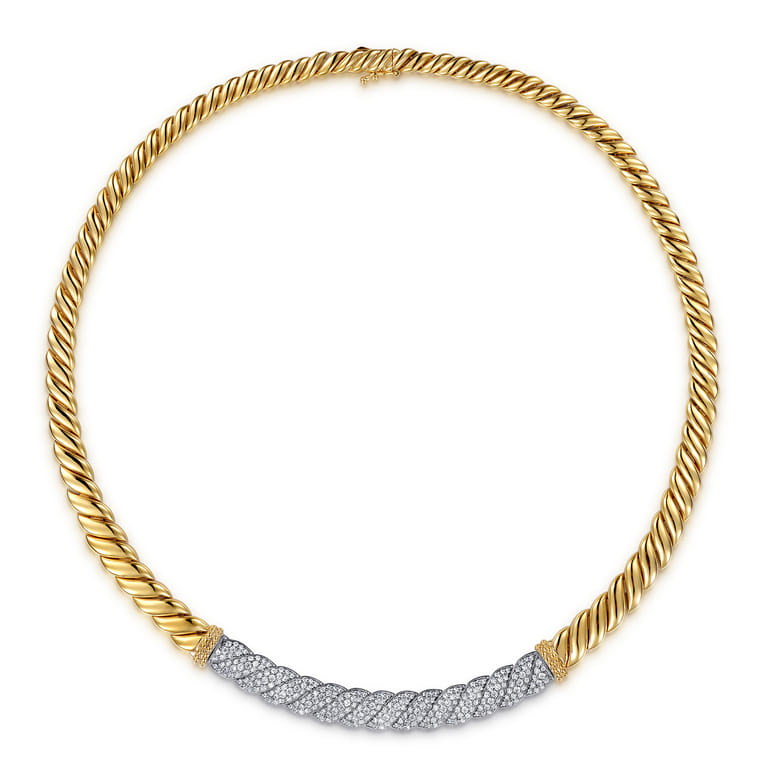 Bujukan Pave - 14K White  Yellow Gold Bujukan Diamond Bar Necklace - 3.1 ct - Shot 2