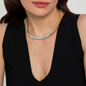 Bujukan Pave - 14K White  Yellow Gold Bujukan Diamond Bar Necklace