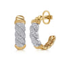 Bujukan Pave - 14K White  Yellow Gold Bujukan Diamond J Hoop Stud Earrings - 1.6 ct