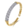Bujukan Pave - 14K White  Yellow Gold Bujukan Diamond Twist Spit Bangle Bracelet - 1.7 ct