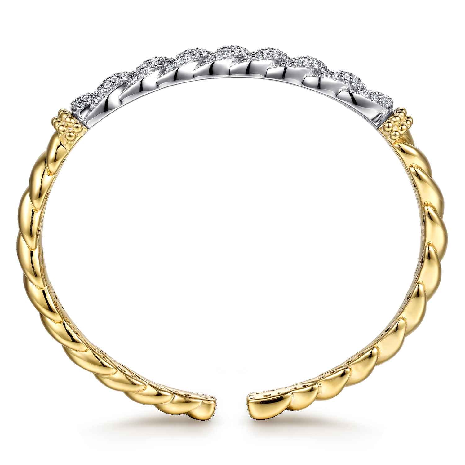 Bujukan Pave - 14K White  Yellow Gold Bujukan Diamond Twist Spit Bangle Bracelet - 1.7 ct - Shot 3