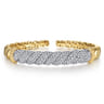 Bujukan Pave - 14K White  Yellow Gold Bujukan Diamond Twist Spit Bangle Bracelet - 1.7 ct