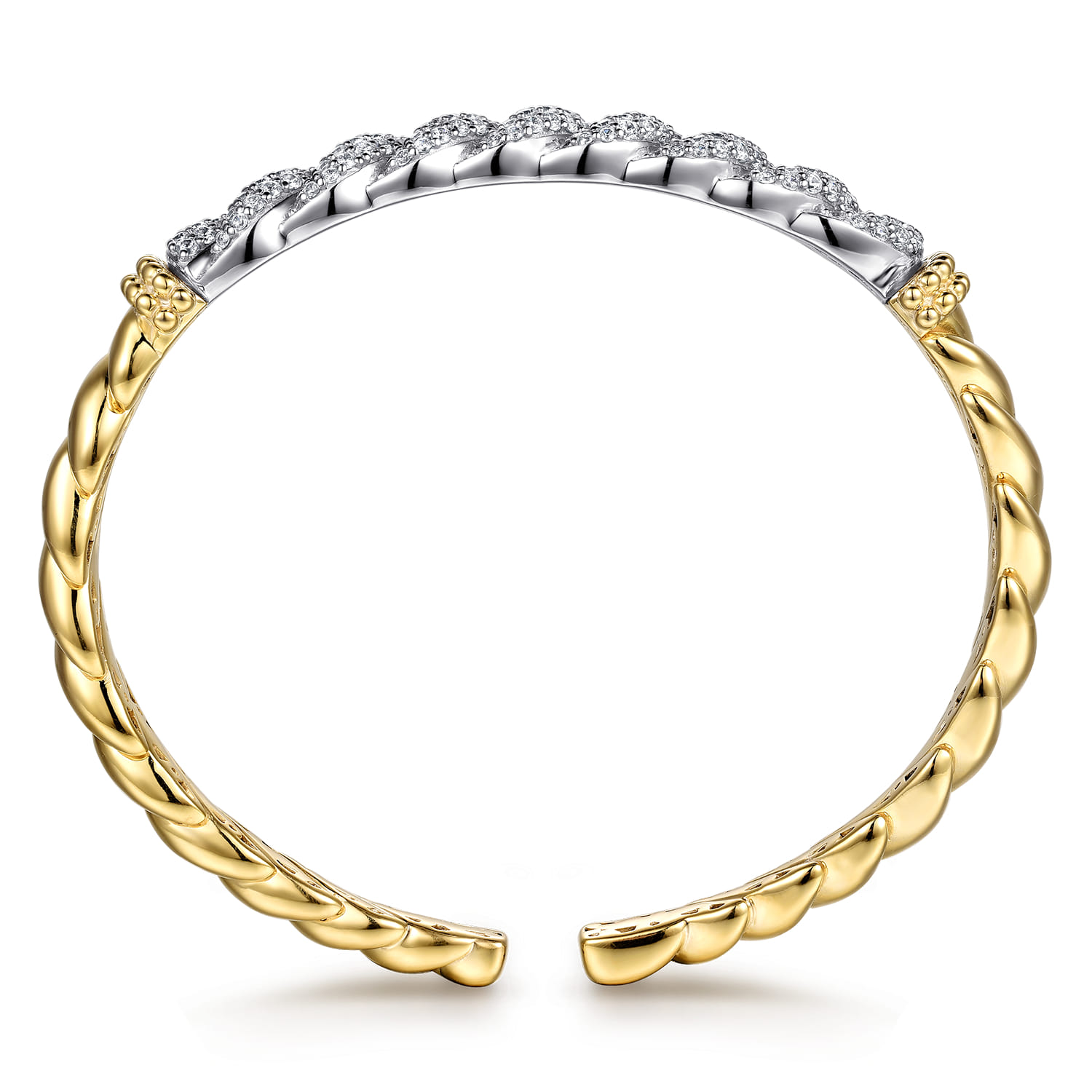Bujukan Pave - 14K White  Yellow Gold Bujukan Diamond Twist Spit Bangle Bracelet - 1.7 ct - Shot 3