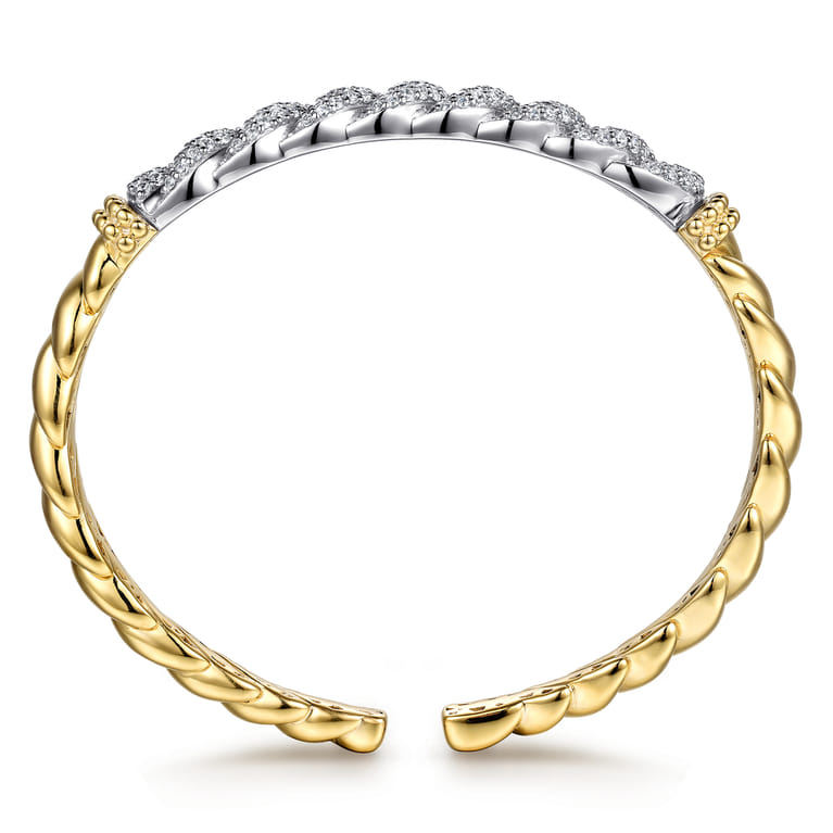 Bujukan Pave - 14K White  Yellow Gold Bujukan Diamond Twist Spit Bangle Bracelet - 1.7 ct - Shot 3