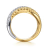 Bujukan Pave - 14K White  Yellow Gold Bujukan and Diamond Criss Cross Ring - 0.75 ct