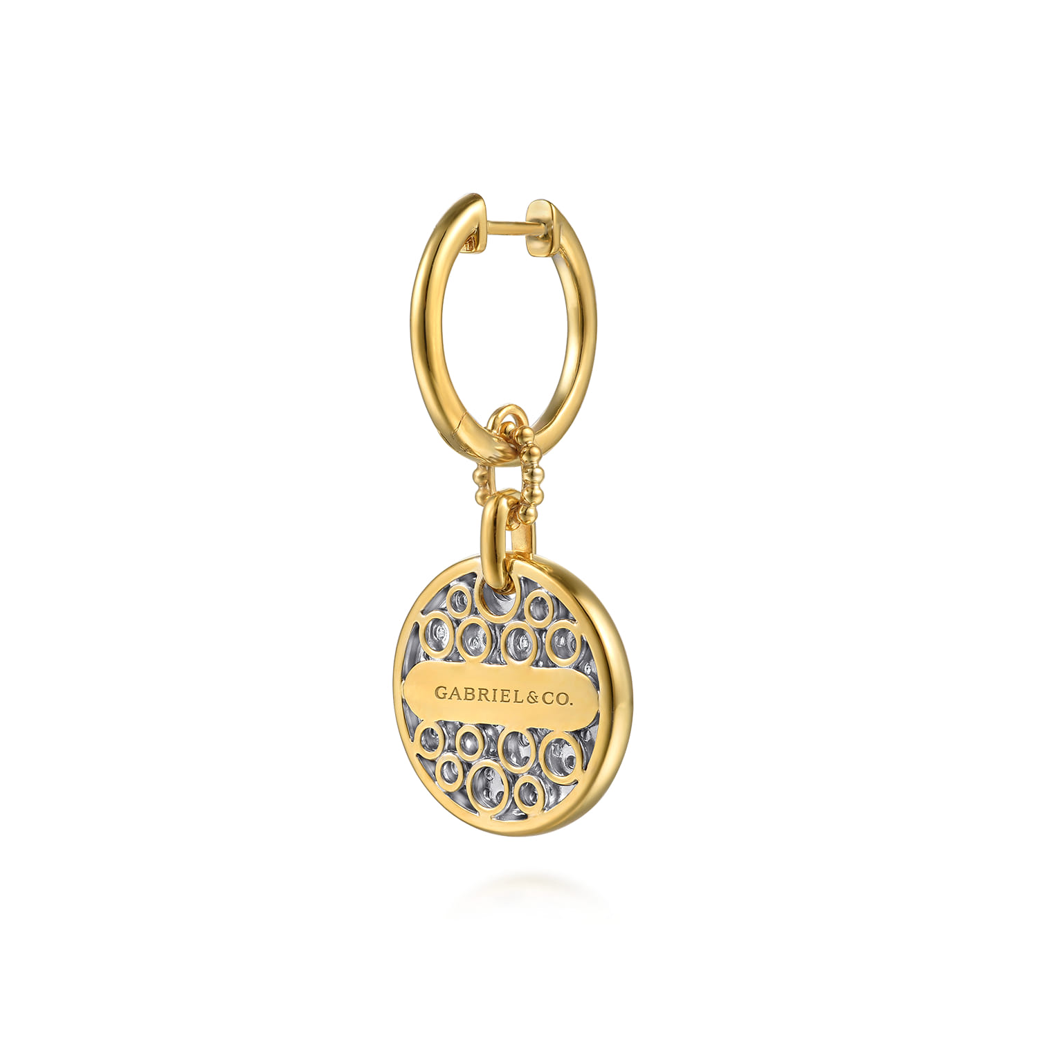 Bujukan Pave - 14K White  Yellow Gold Bujukan and Diamond Huggie Drop Earrings - 1.15 ct - Shot 2