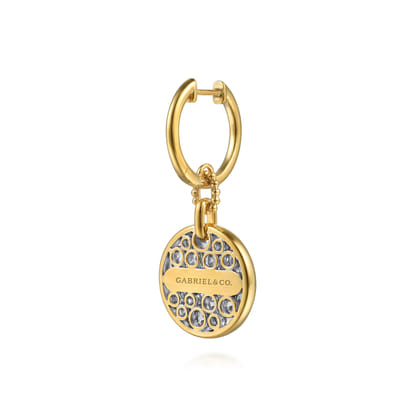 Bujukan Pave - 14K White  Yellow Gold Bujukan and Diamond Huggie Drop Earrings