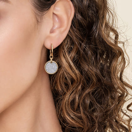 Bujukan Pave - 14K White  Yellow Gold Bujukan and Diamond Huggie Drop Earrings