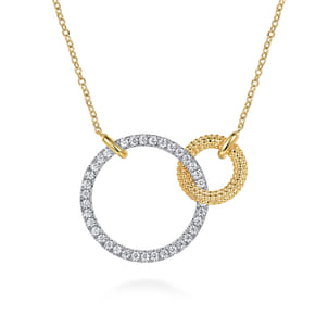 Bujukan Pave - 14K White  Yellow Gold Bujukan and Diamond Interlocking Pendant Necklace