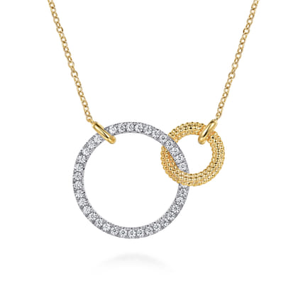 Bujukan Pave - 14K White  Yellow Gold Bujukan and Diamond Interlocking Pendant Necklace