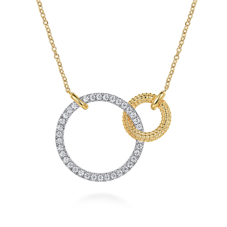 Bujukan Pave - 14K White  Yellow Gold Bujukan and Diamond Interlocking Pendant Necklace - 0.8 ct - Shot 1
