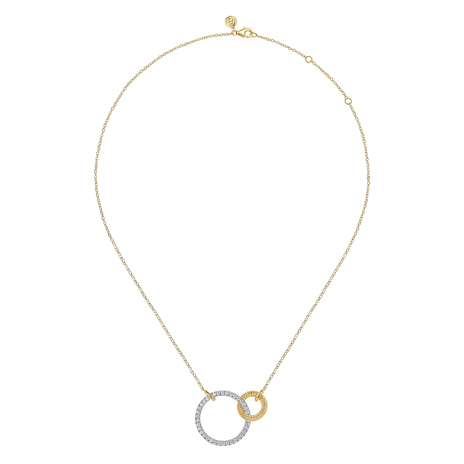 Bujukan Pave - 14K White  Yellow Gold Bujukan and Diamond Interlocking Pendant Necklace - 0.8 ct - Shot 2