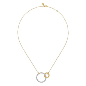 Bujukan Pave - 14K White  Yellow Gold Bujukan and Diamond Interlocking Pendant Necklace