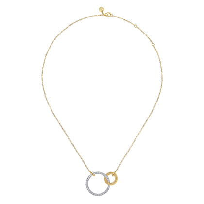 Bujukan Pave - 14K White  Yellow Gold Bujukan and Diamond Interlocking Pendant Necklace