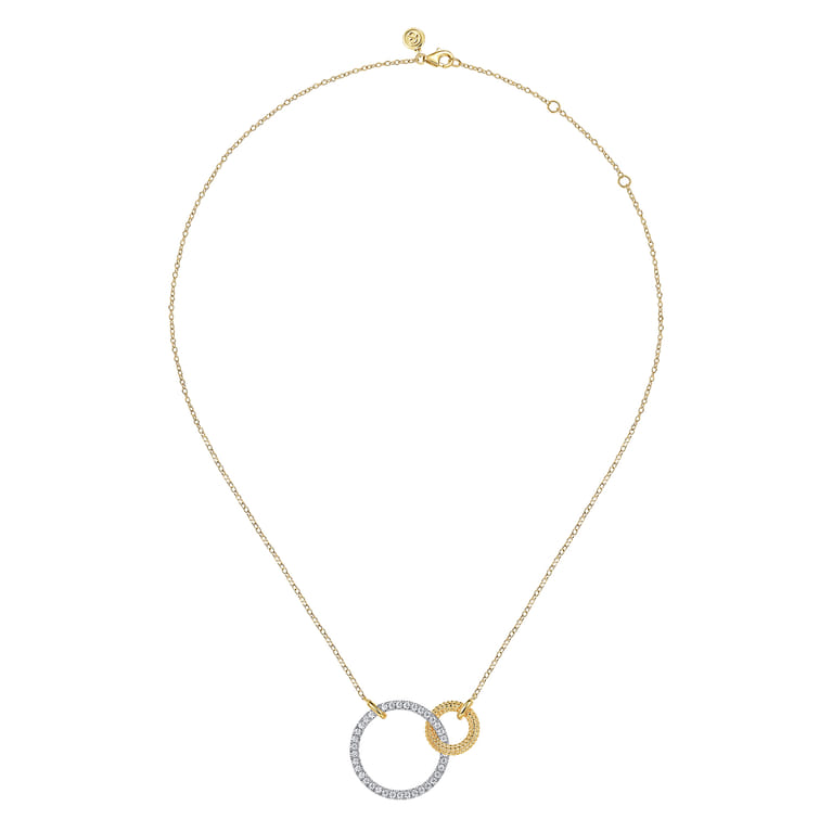 Bujukan Pave - 14K White  Yellow Gold Bujukan and Diamond Interlocking Pendant Necklace - 0.8 ct - Shot 2