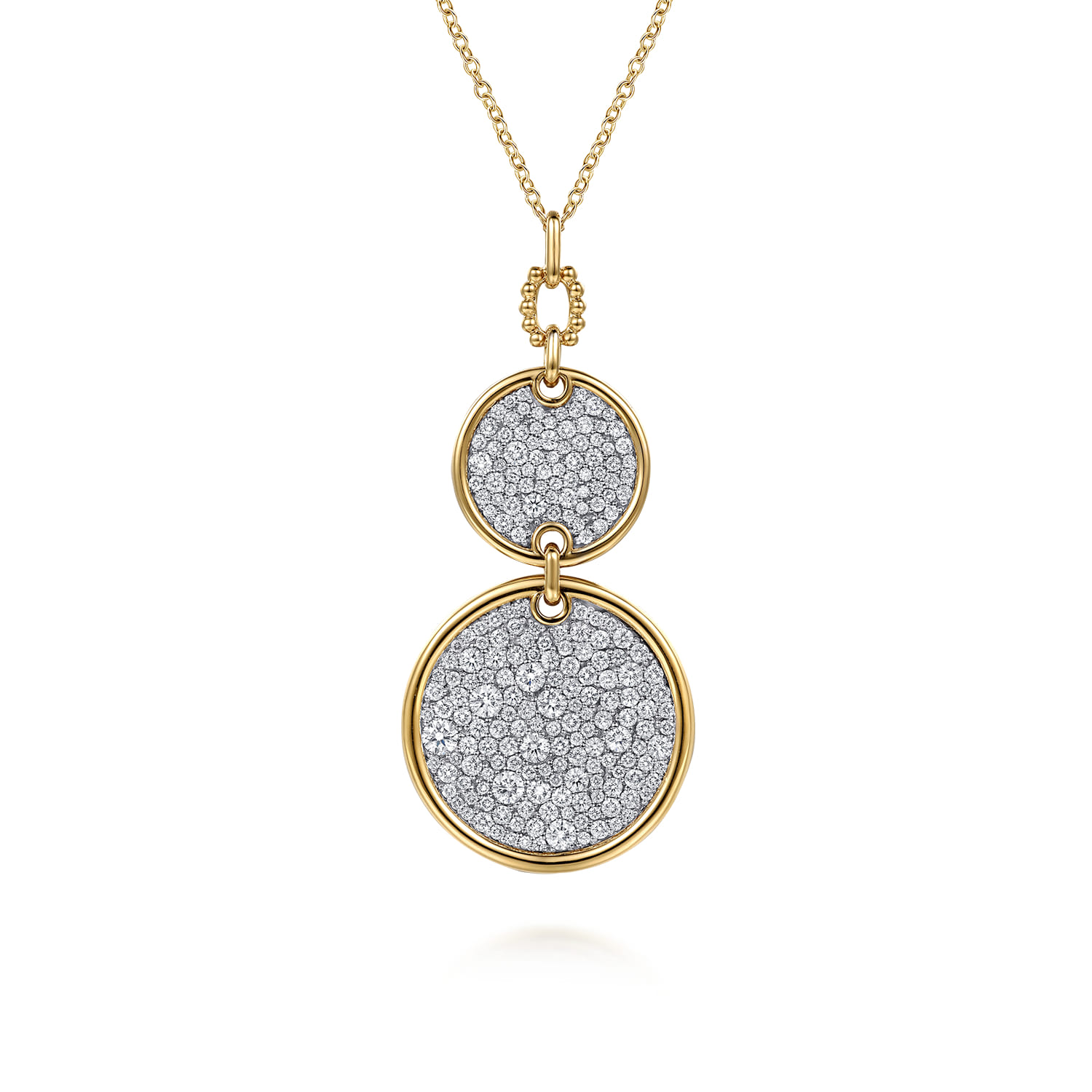 Bujukan Pave - 14K White  Yellow Gold Bujukan and Diamond Pendant Drop Necklace - 3.25 ct - Shot 1