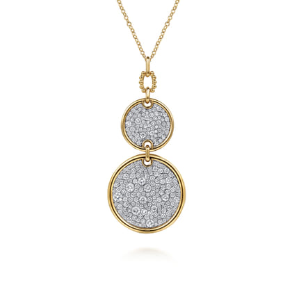 Bujukan Pave - 14K White  Yellow Gold Bujukan and Diamond Pendant Drop Necklace
