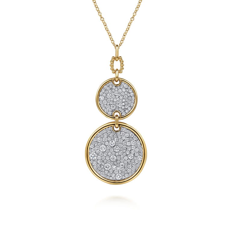 Bujukan Pave - 14K White  Yellow Gold Bujukan and Diamond Pendant Drop Necklace - 3.25 ct - Shot 1