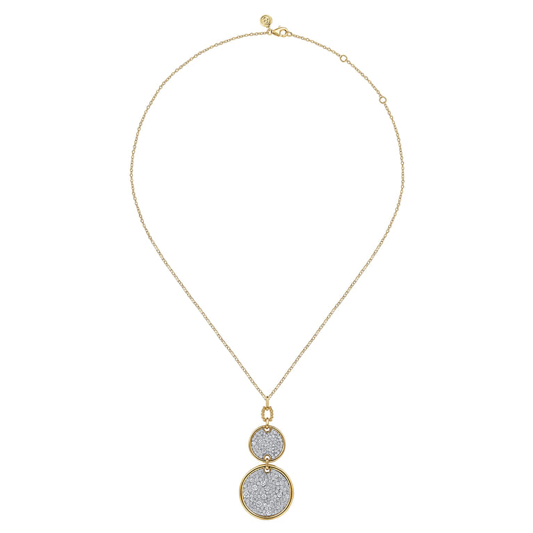 Bujukan Pave - 14K White  Yellow Gold Bujukan and Diamond Pendant Drop Necklace - 3.25 ct - Shot 2