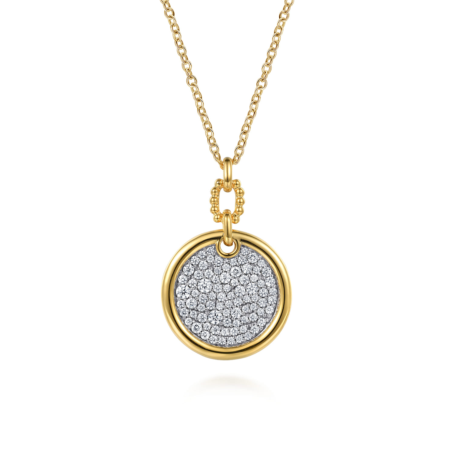 Bujukan Pave - 14K White  Yellow Gold Bujukan and Diamond Pendant Necklace - 0.8 ct - Shot 1