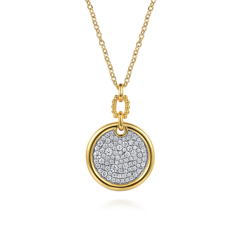 Bujukan Pave - 14K White  Yellow Gold Bujukan and Diamond Pendant Necklace - 0.8 ct - Shot 1