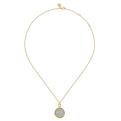 Bujukan Pave - 14K White  Yellow Gold Bujukan and Diamond Pendant Necklace