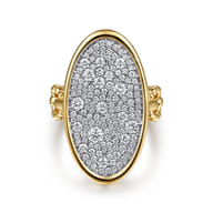 Bujukan Pave - 14K White  Yellow Gold Bujukan and Diamond Signet Ring