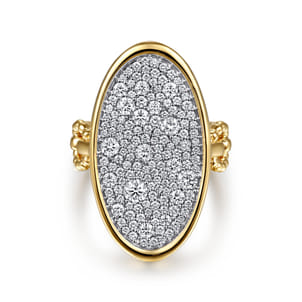 Bujukan Pave - 14K White  Yellow Gold Bujukan and Diamond Signet Ring