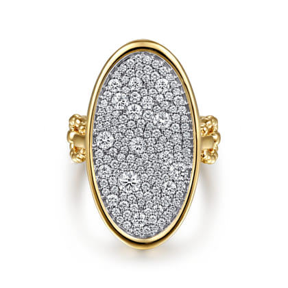 Bujukan Pave - 14K White  Yellow Gold Bujukan and Diamond Signet Ring