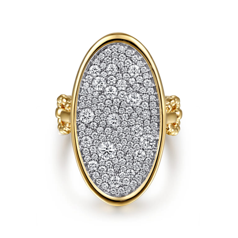 Bujukan Pave - 14K White  Yellow Gold Bujukan and Diamond Signet Ring - 1.3 ct - Shot 1