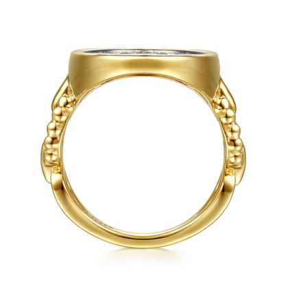 Bujukan Pave - 14K White  Yellow Gold Bujukan and Diamond Signet Ring