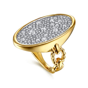 Bujukan Pave - 14K White  Yellow Gold Bujukan and Diamond Signet Ring